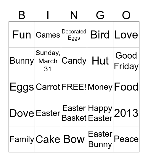 Easter 2013 Bingo Card