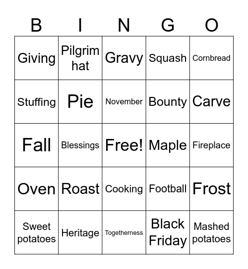Thanksgiving Bingo Card