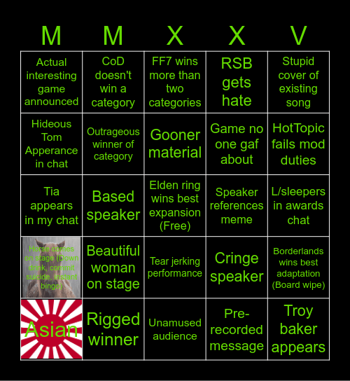 GOLDEN JOYSTICKS BINGO STREAM Bingo Card