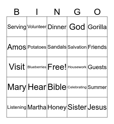 August 28 Sermon Bingo Card