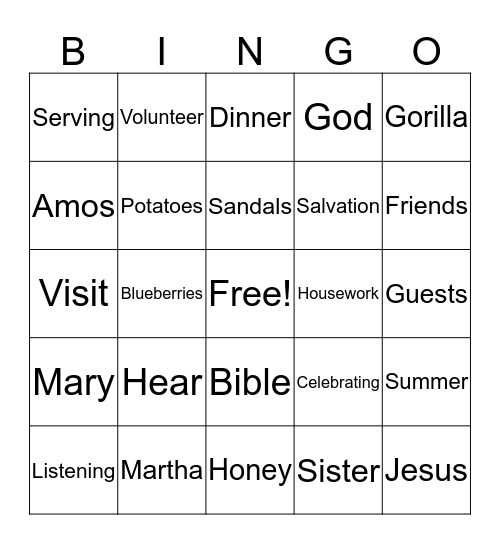 August 28 Sermon Bingo Card