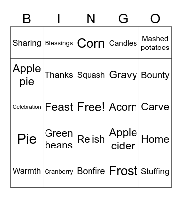 Thanksgiving Bingo Card