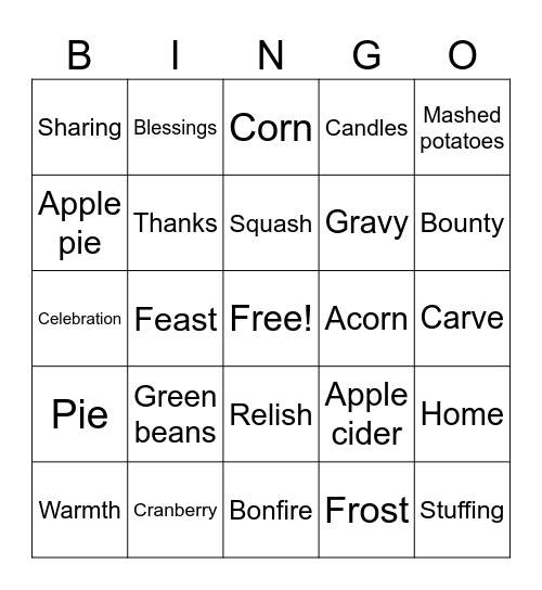 Thanksgiving Bingo Card