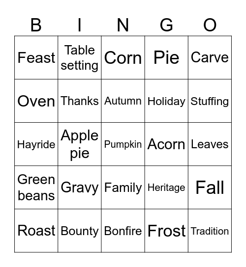Thanksgiving Bingo Card