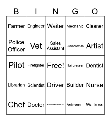 ESL Job Bingo Card