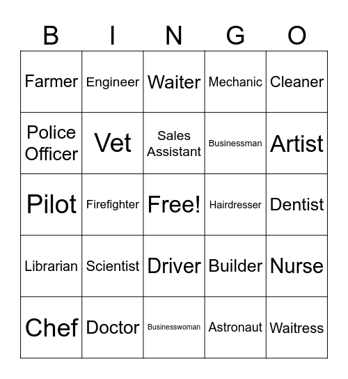 ESL Job Bingo Card