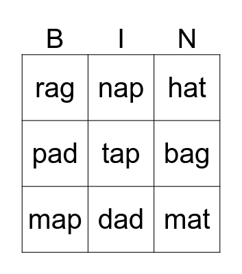 Phonics Bingo Card