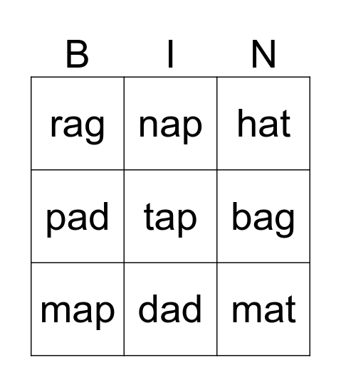 Phonics Bingo Card