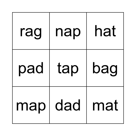 Phonics Bingo Card