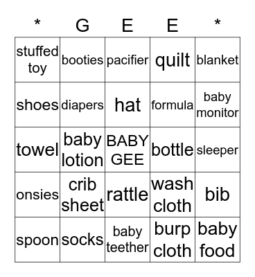 Baby Bingo Card