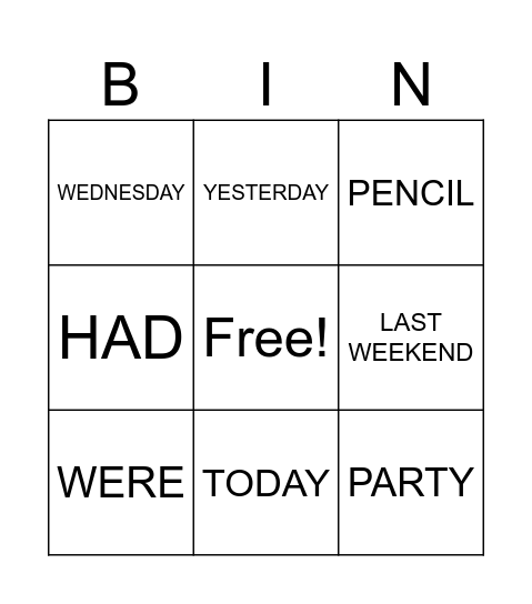 Simple Past + Vocabulary Bingo Card