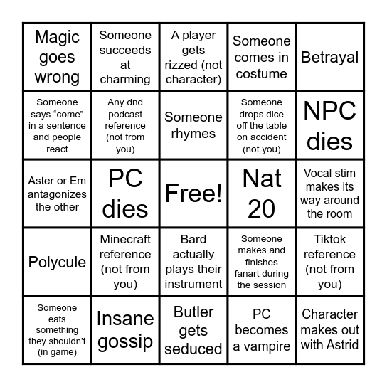 Spooky DND Bingo! Bingo Card