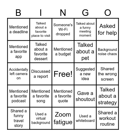 BINGO RECOGNITION Bingo Card