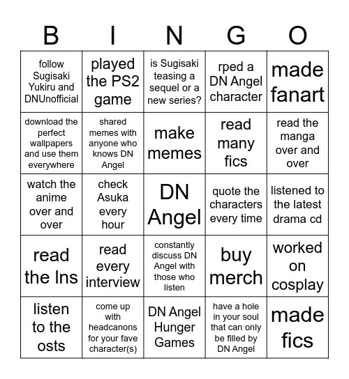 DN Angel Brainrot Bingo Card