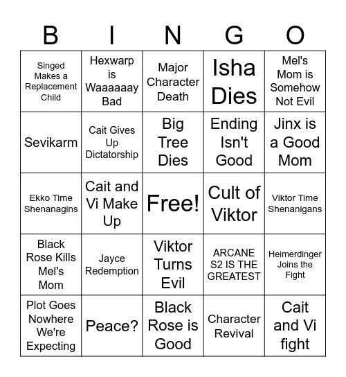 Arcane S2 Prediction Bingo Card