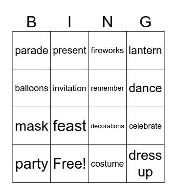 U8 Let's celebrate Bingo Card