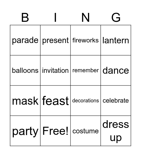 U8 Let's celebrate Bingo Card
