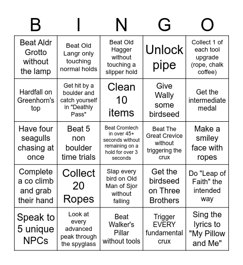 Peaks of Yore Bingo Card