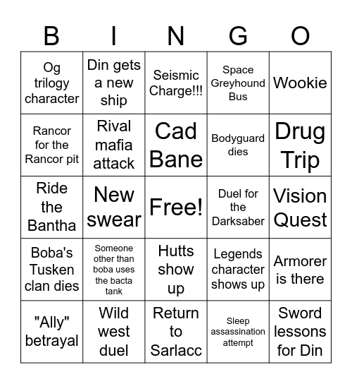 Bingo of Boba Fett Bingo Card