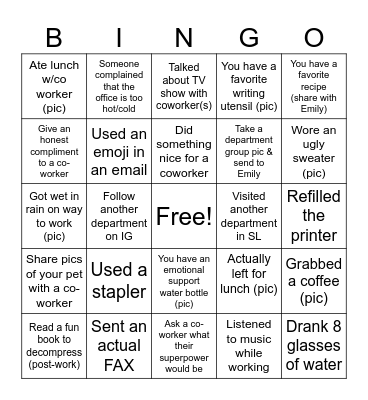 Student Life Division Bingo Card
