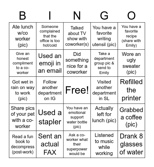 Student Life Division Bingo Card