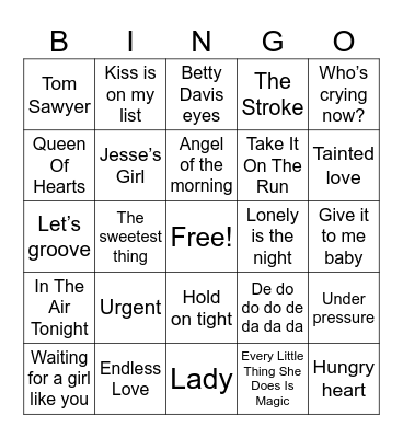 Top 1981 Songs Bingo Card