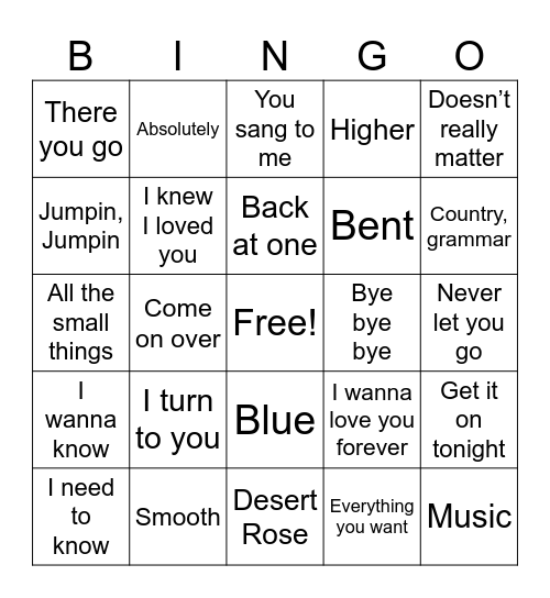 Top 2000 Songs Bingo Card