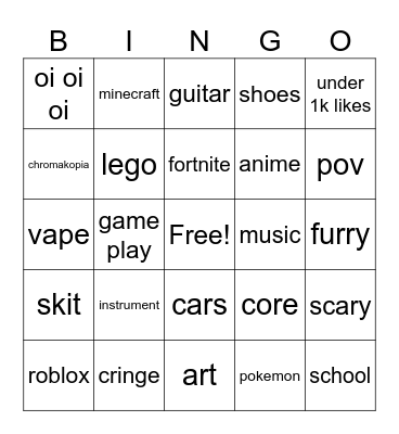 yt shorts Bingo Card