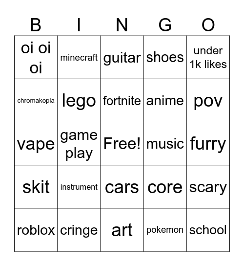 yt shorts Bingo Card