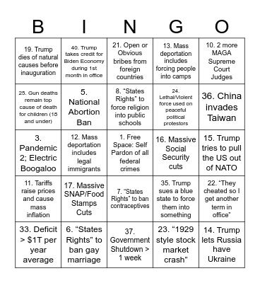 Trump 2nd Term "I Told You So" Bingo Card