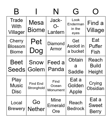 Minecraft Bingo Card