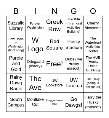 UW Huskies Bingo Card
