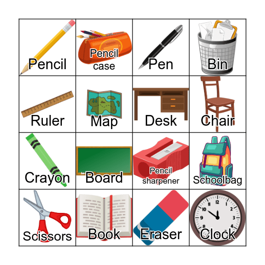 School Things Bingo Card