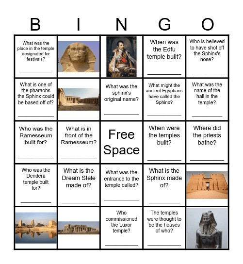 TEMPLES AND THE SPHINX Bingo Card