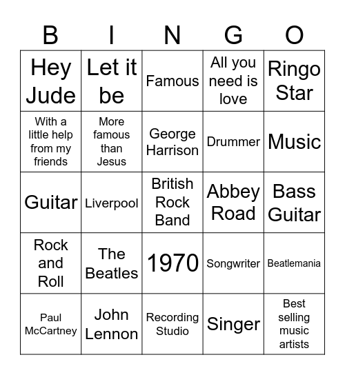 The Beatles Bingo Card