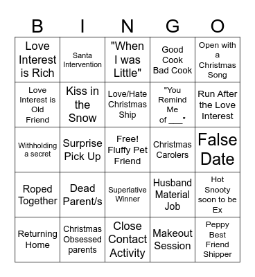 Hallmark Christmas Movie Tropes Bingo Card