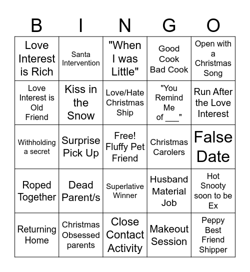 Hallmark Christmas Movie Tropes Bingo Card