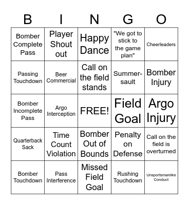 Football Bingo Card