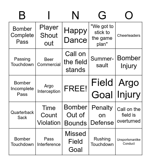 Football Bingo Card