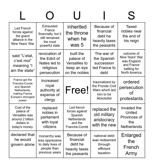 Bingo Night with Louis Bingo Card