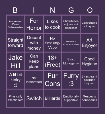 Are you Cay's type? Bingo Card