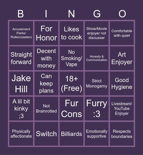 Are you Cay's type? Bingo Card