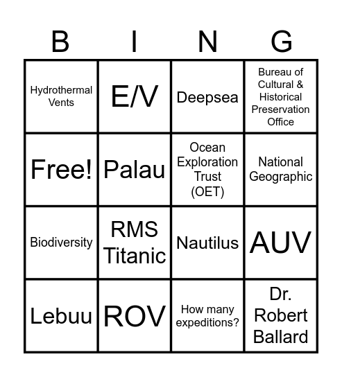 Exploring the Abyss with the E/V Nautilus Bingo Card