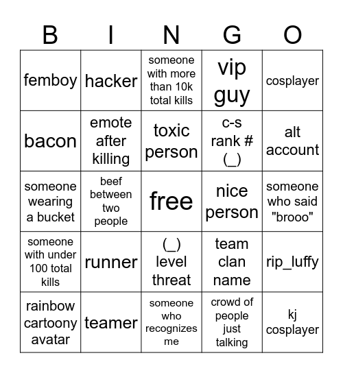 the strongest battlegrounds bingo Card