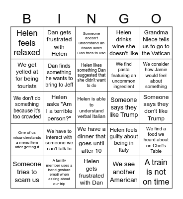 Honeymoon Bingo Card