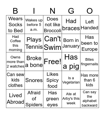 Find Someone Who.... Bingo Card