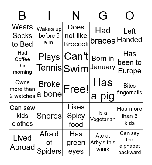 Find Someone Who.... Bingo Card