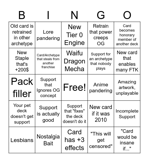 New YGO Pack Bingo Card