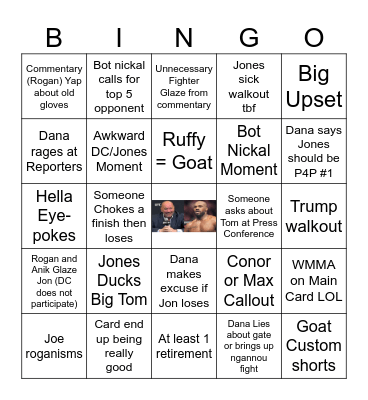 UFC 309 Bingo Card