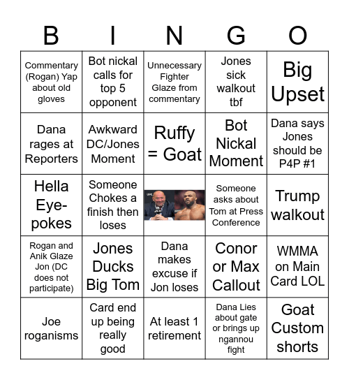 UFC 309 Bingo Card